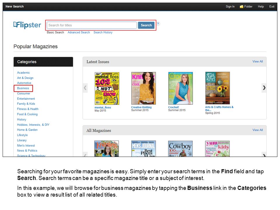 Searching for your favorite magazines is easy.