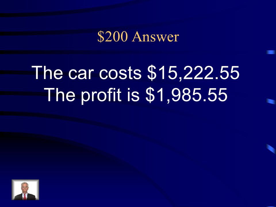 $200 Answer The car costs $15, The profit is $1,985.55