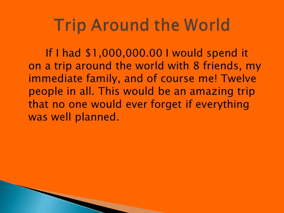 If I had $1,000, I would spend it on a trip around the world with 8 friends, my immediate family, and of course me.