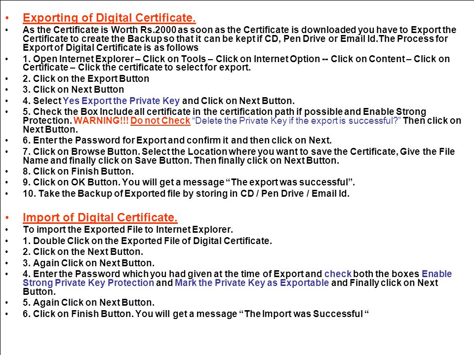 Exporting of Digital Certificate.