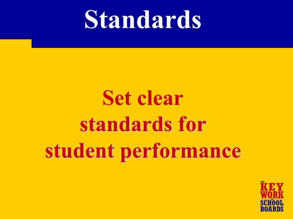 Set clear standards for student performance Standards