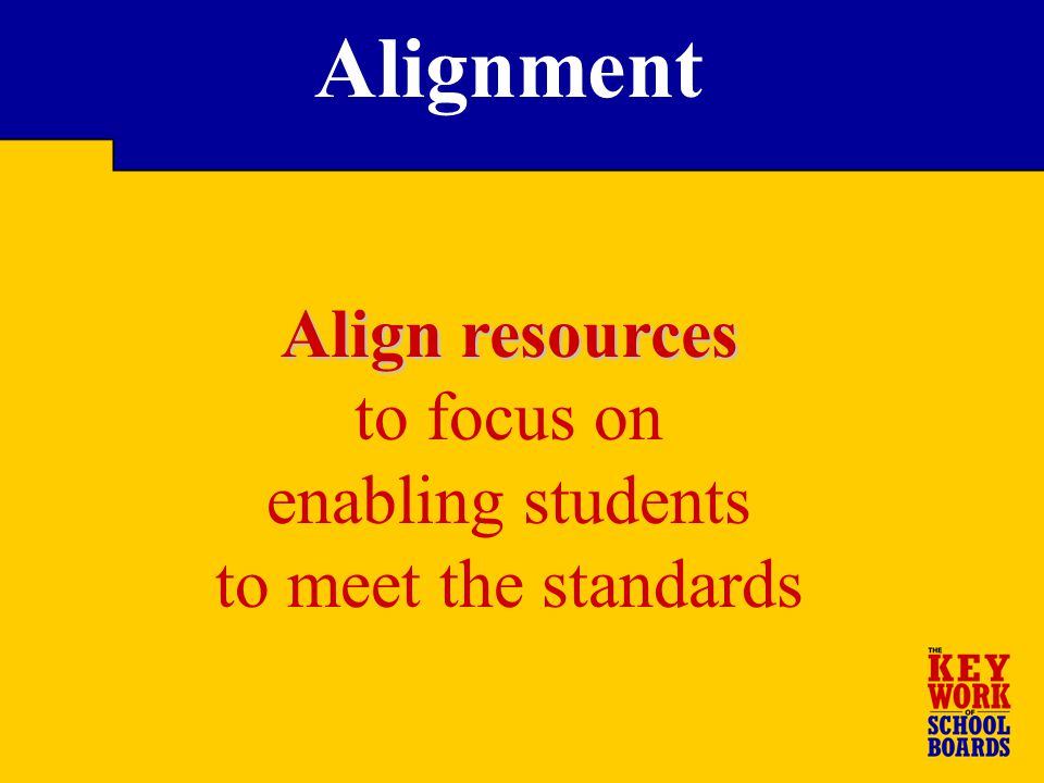 Align resources to focus on enabling students to meet the standards Alignment