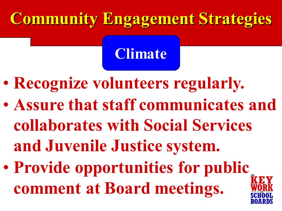 Community Engagement Strategies Recognize volunteers regularly.