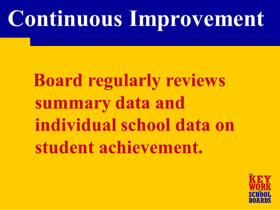 Board regularly reviews summary data and individual school data on student achievement.