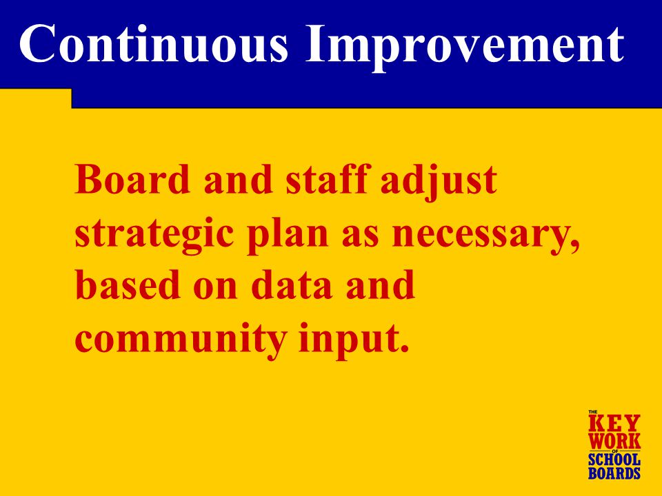 Board and staff adjust strategic plan as necessary, based on data and community input.