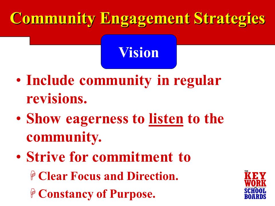 Community Engagement Strategies Include community in regular revisions.