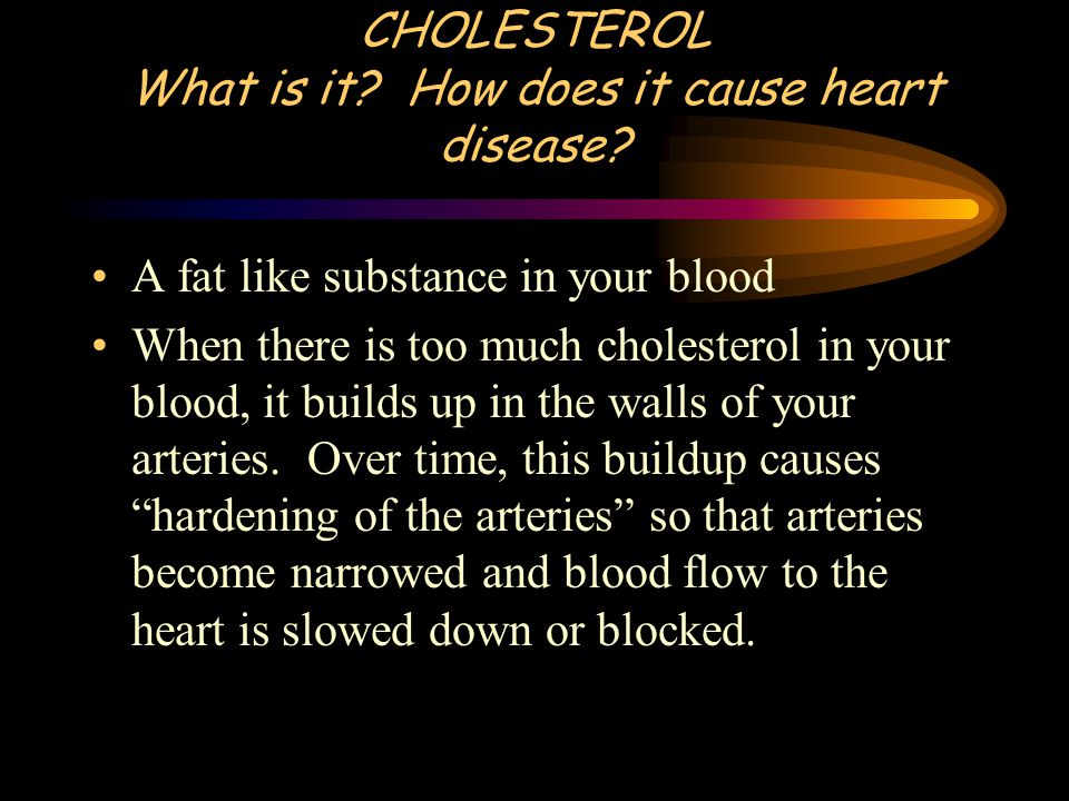CHOLESTEROL What is it. How does it cause heart disease.