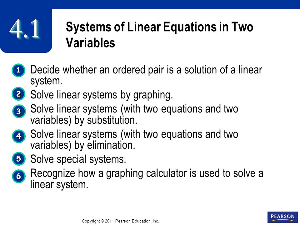 Systems of Linear Equations in Two Variables Decide whether an ordered pair is a solution of a linear system.