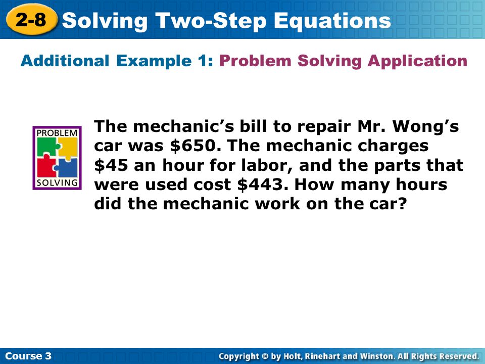 Lesson 2 8 Practice B Solving Two Step Equations Answers Course Solving Two Step Equations 2 8