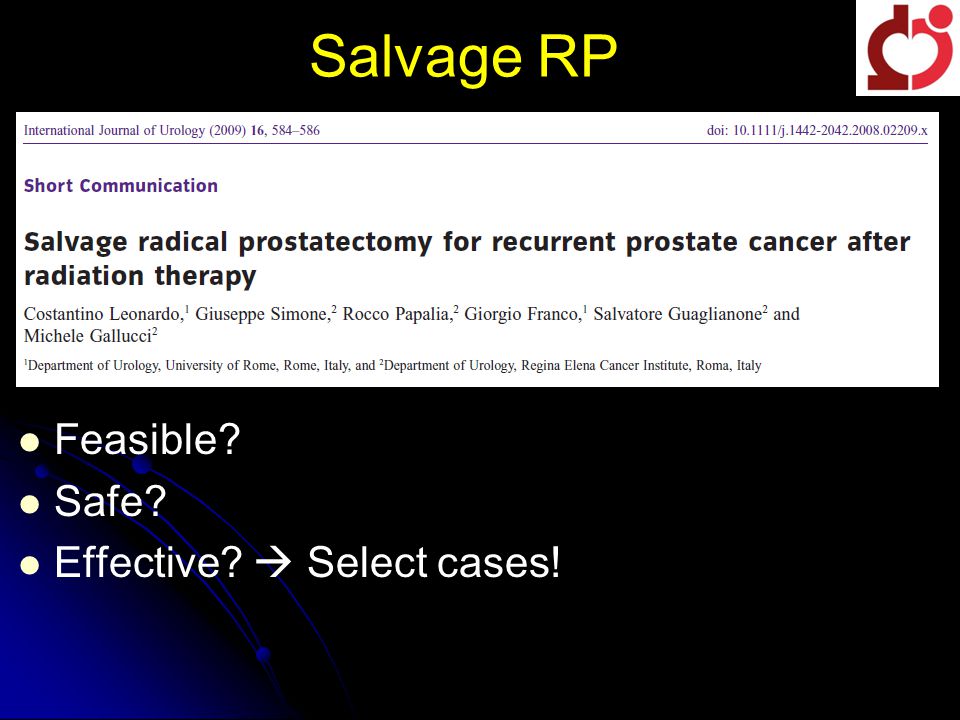 Salvage RP Feasible Safe Effective  Select cases!