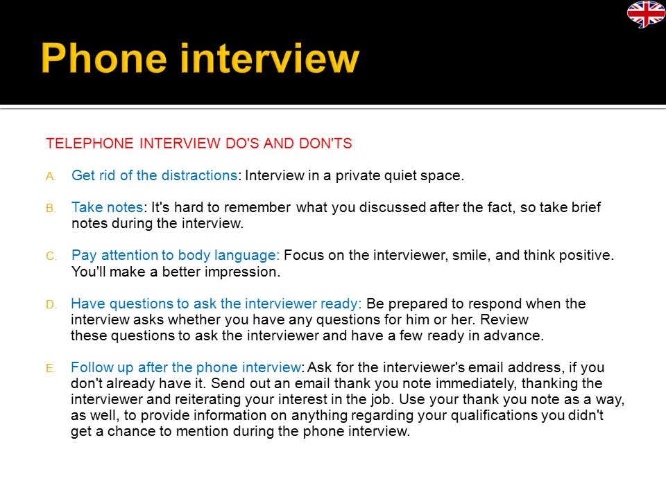 TELEPHONE INTERVIEW DO S AND DON TS A.