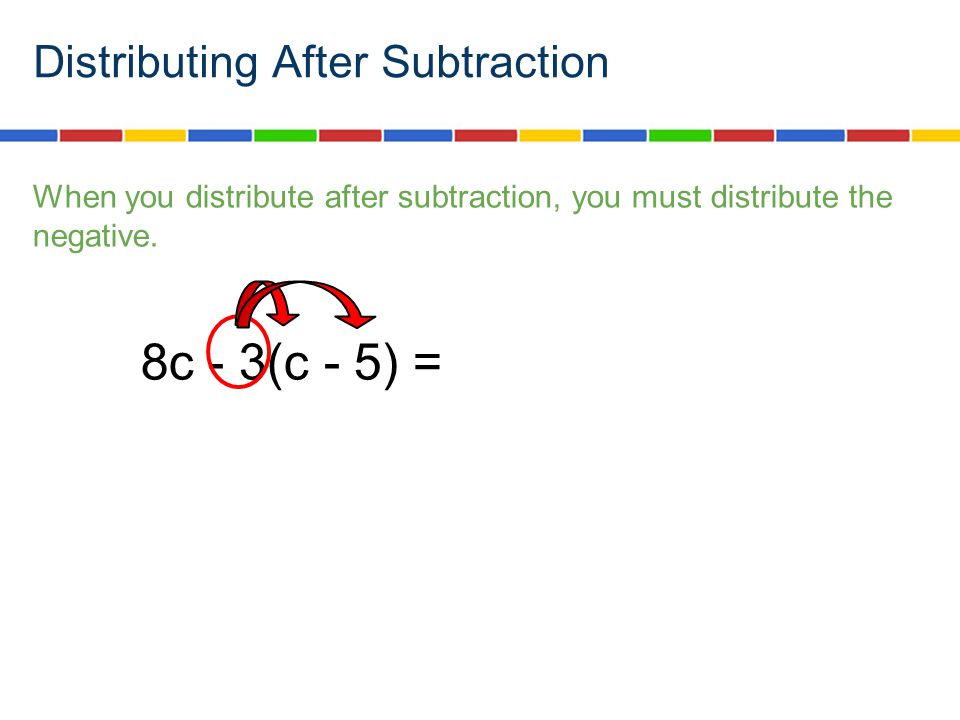 Distributing After Subtraction When you distribute after subtraction, you must distribute the negative.