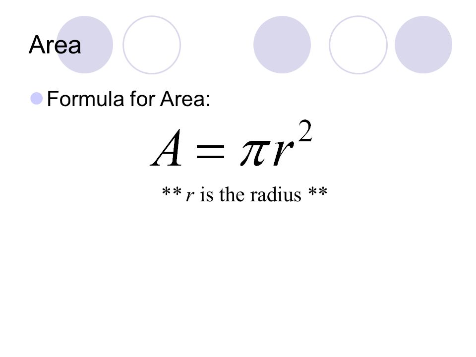 Area Formula for Area: ** r is the radius **