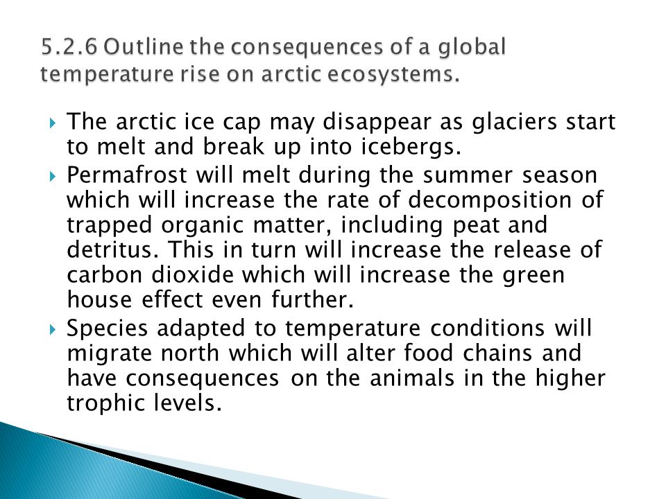  The arctic ice cap may disappear as glaciers start to melt and break up into icebergs.