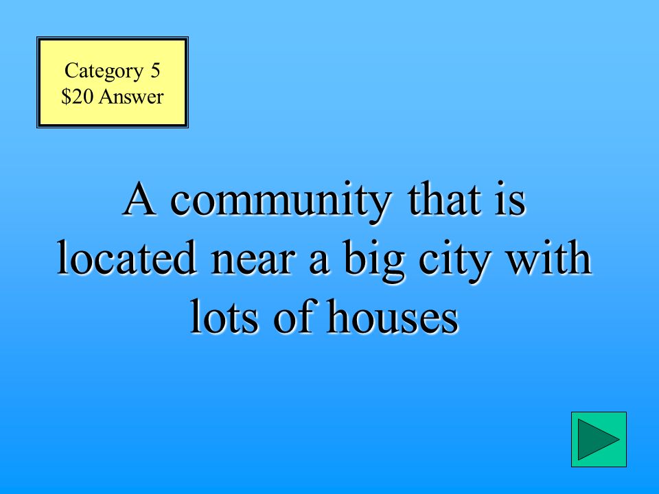 Category 5 $20 Question What is a suburban community