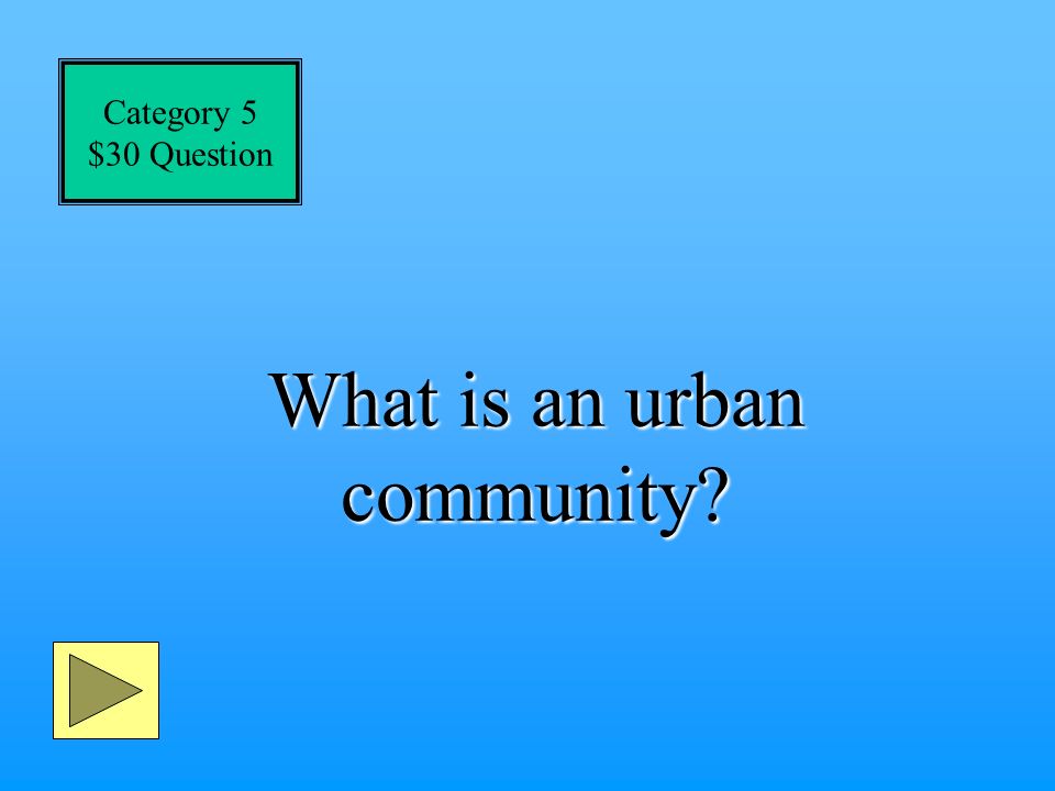 Category 5 $20 Answer A community that is located near a big city with lots of houses
