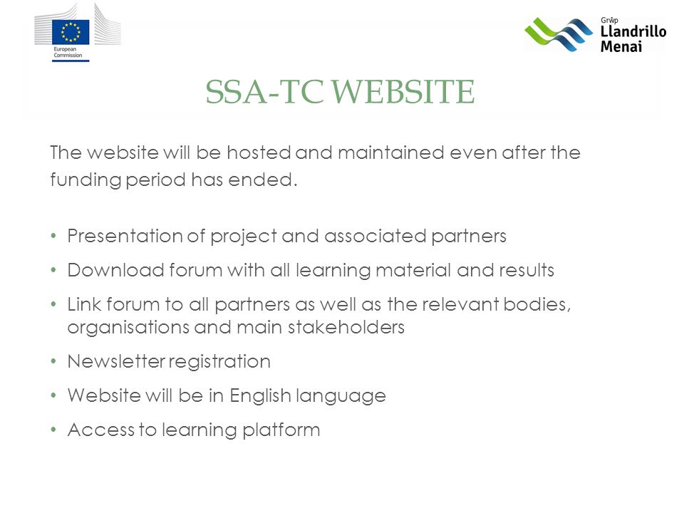 SSA-TC WEBSITE The website will be hosted and maintained even after the funding period has ended.