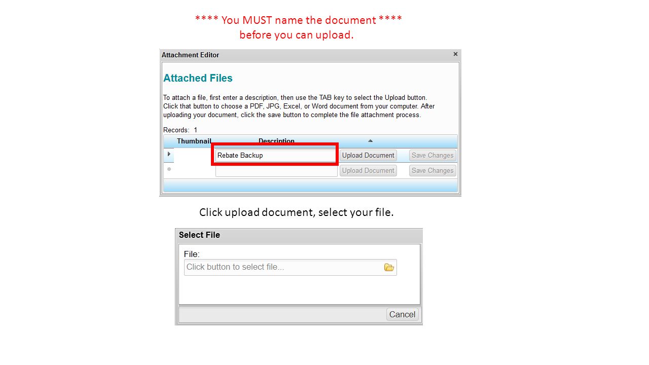**** You MUST name the document **** before you can upload.