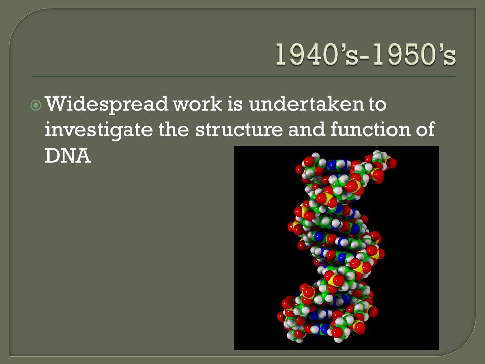  Widespread work is undertaken to investigate the structure and function of DNA