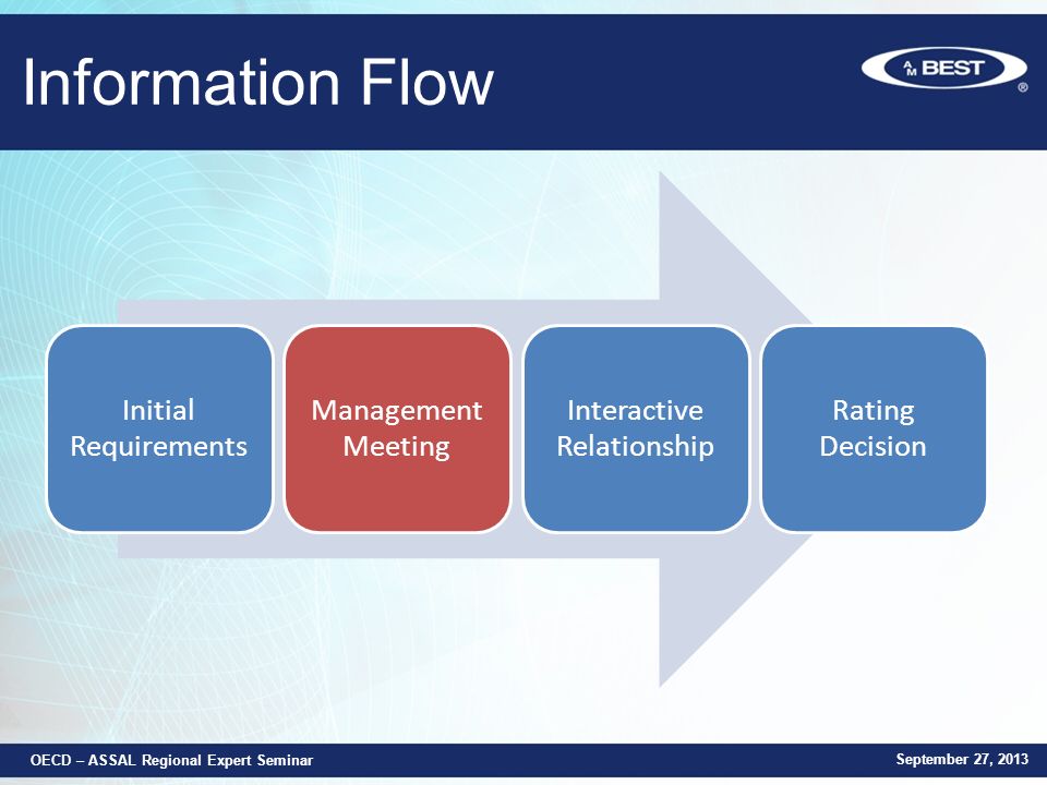 Information Flow Initial Requirements Management Meeting Interactive Relationship Rating Decision September 27, 2013 OECD – ASSAL Regional Expert Seminar