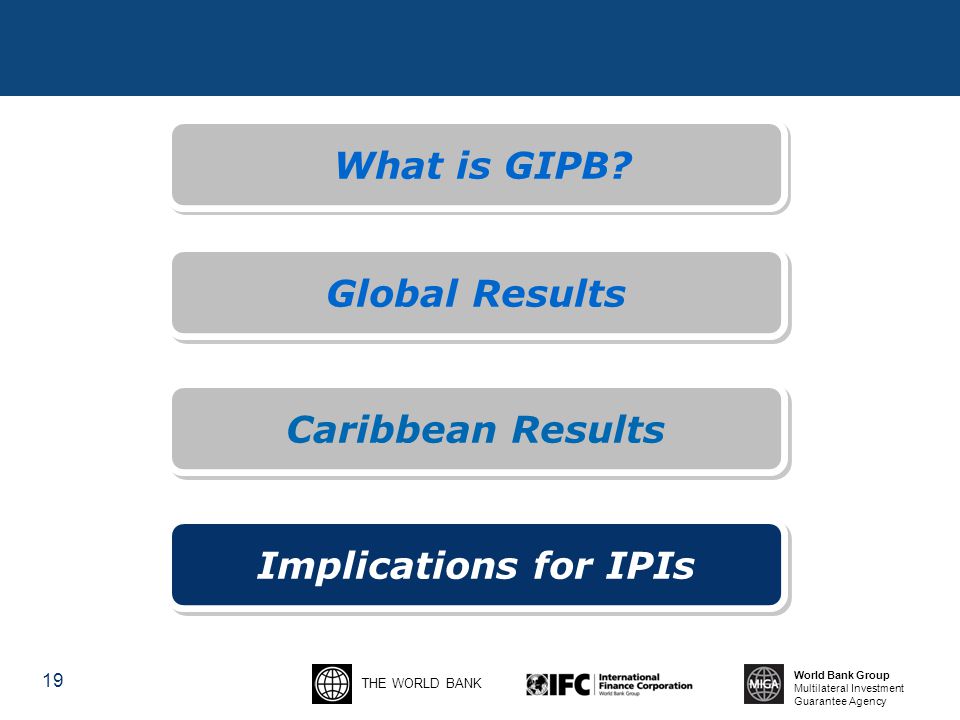 THE WORLD BANK World Bank Group Multilateral Investment Guarantee Agency 19 What is GIPB.