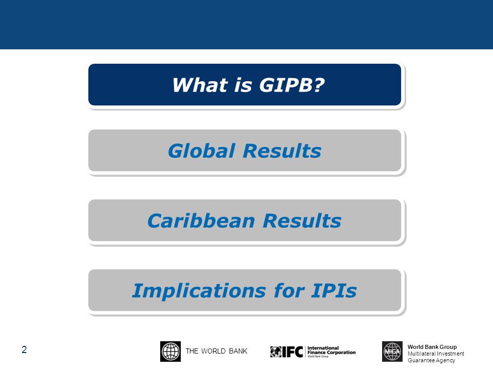 THE WORLD BANK World Bank Group Multilateral Investment Guarantee Agency 2 What is GIPB.