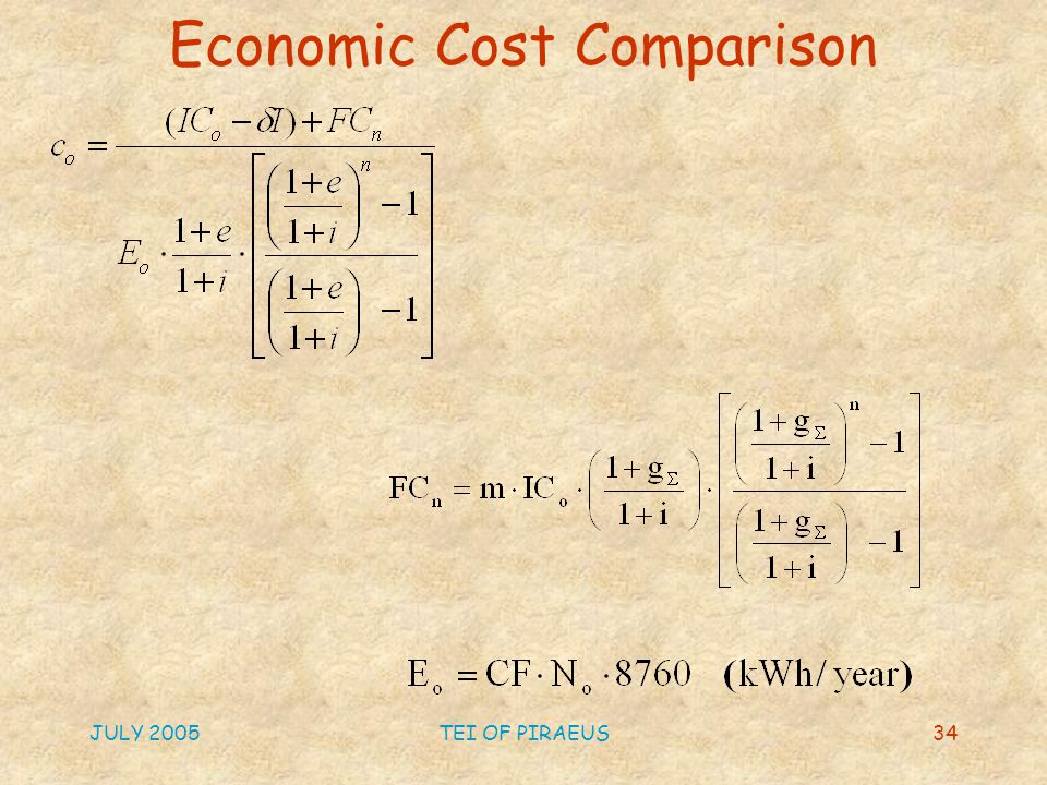 JULY 2005TEI OF PIRAEUS34 Economic Cost Comparison