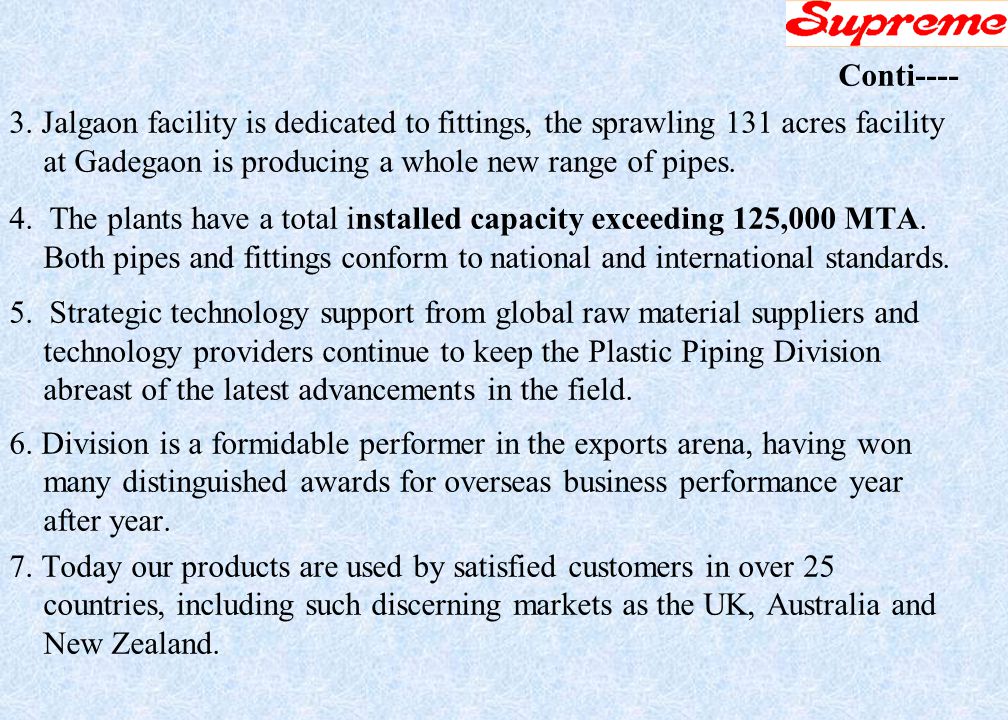 Plastic pipes and fittings form a key part of Supreme’s large product portfolio.