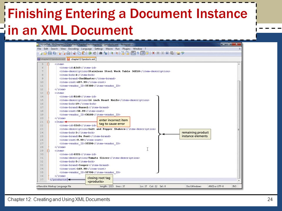 Chapter 12: Creating and Using XML Documents24 Finishing Entering a Document Instance in an XML Document