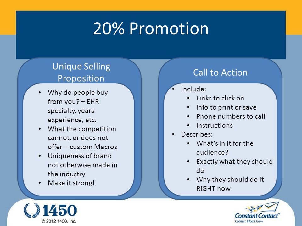 20% Promotion vdasad Unique Selling Proposition Call to Action Why do people buy from you.