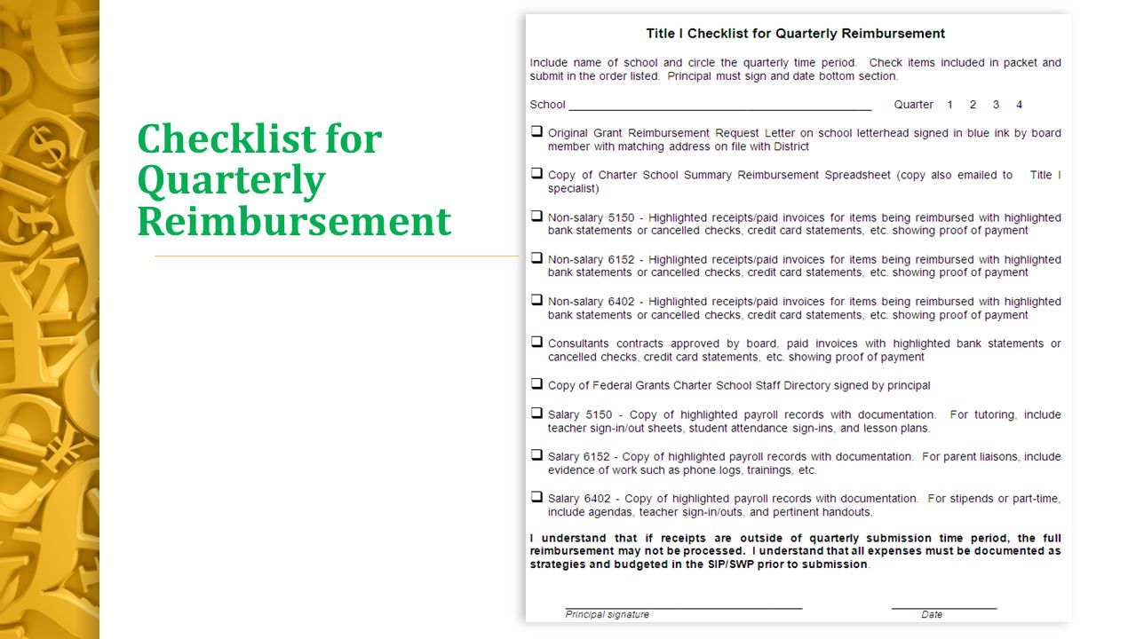 Checklist for Quarterly Reimbursement