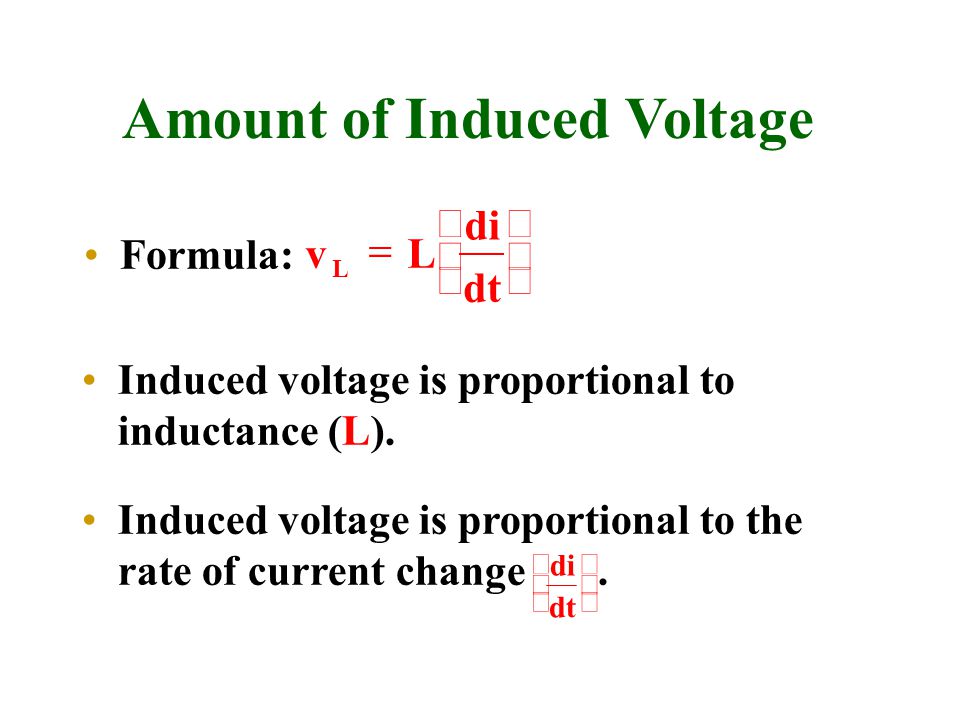 Amount of Induced Voltage Induced voltage is proportional to inductance (L).