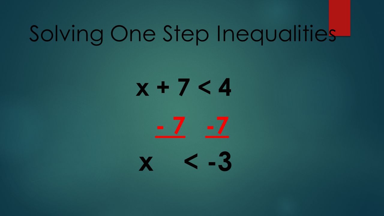 Solving One Step Inequalities x + 7 < x < -3