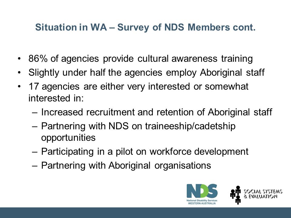 Situation in WA – Survey of NDS Members cont.