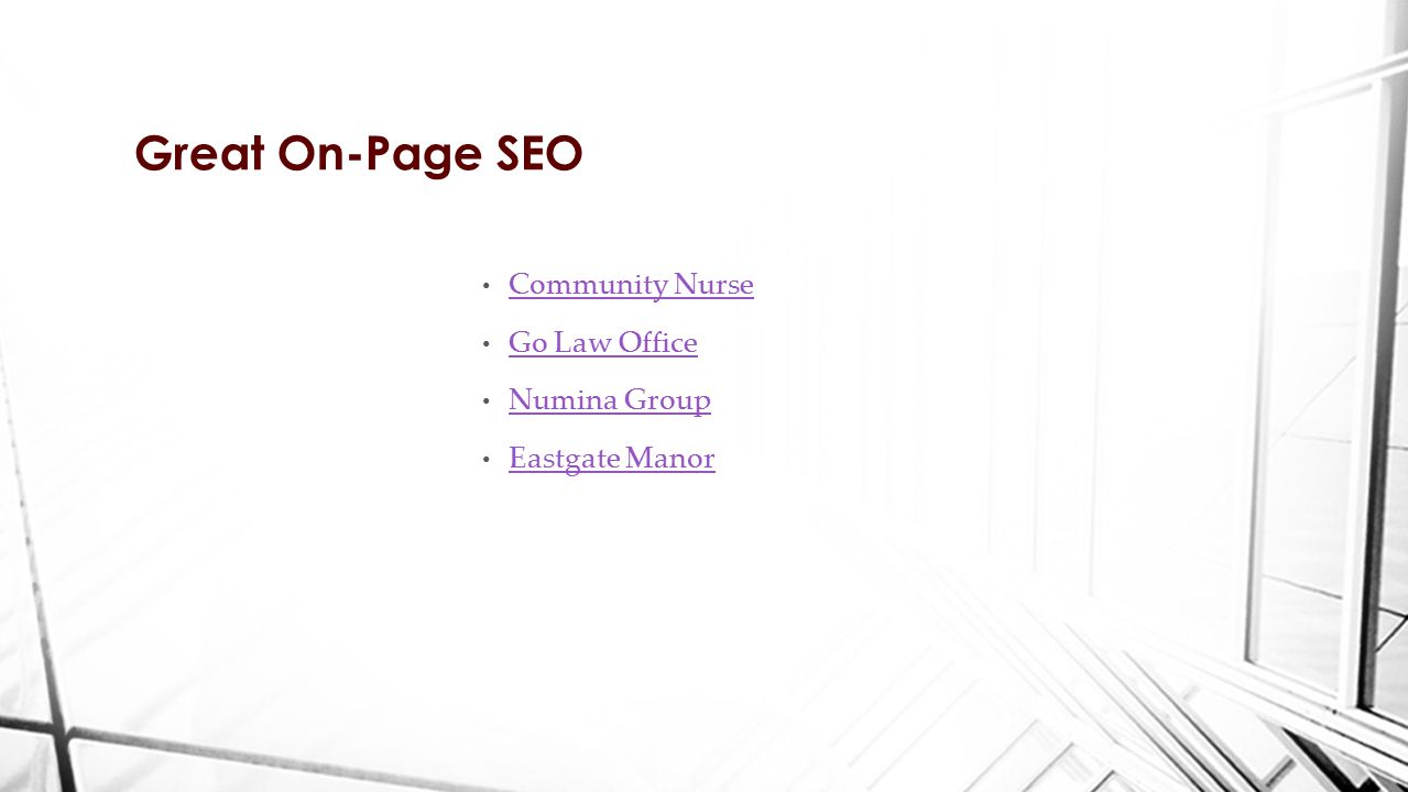 Community Nurse Go Law Office Numina Group Eastgate Manor Great On-Page SEO