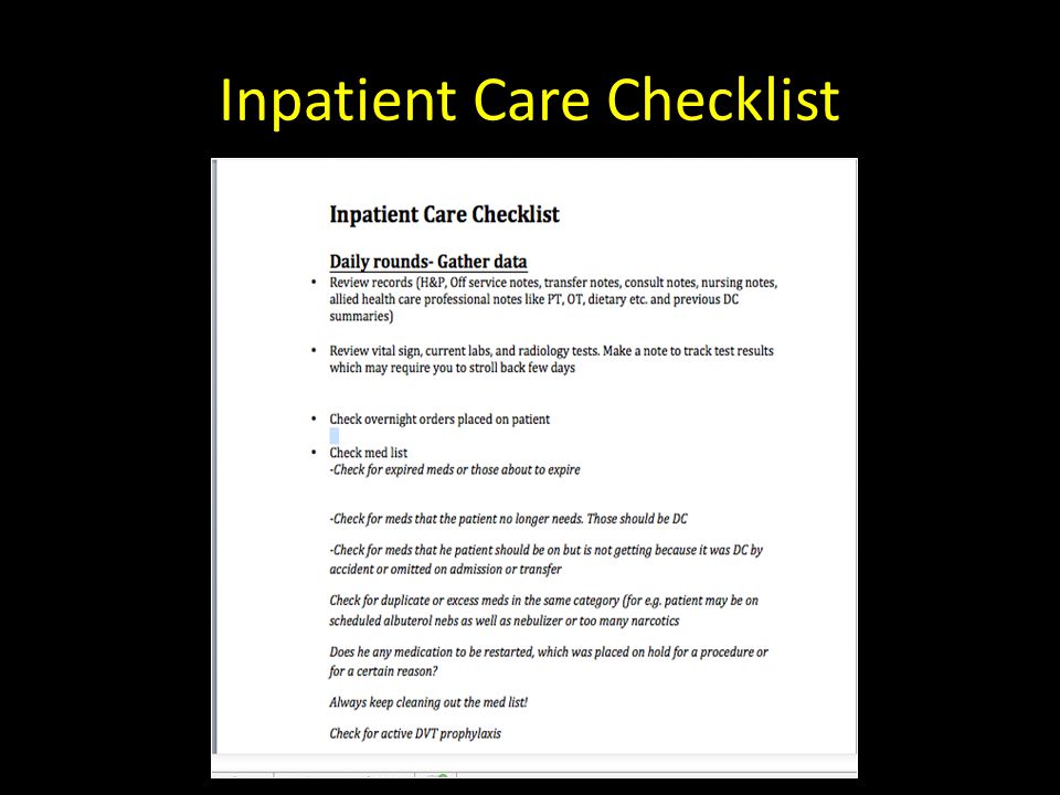 Inpatient Care Checklist
