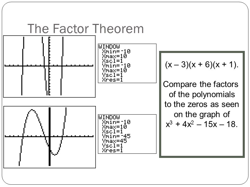 The Factor Theorem (x – 3)(x + 6)(x + 1).
