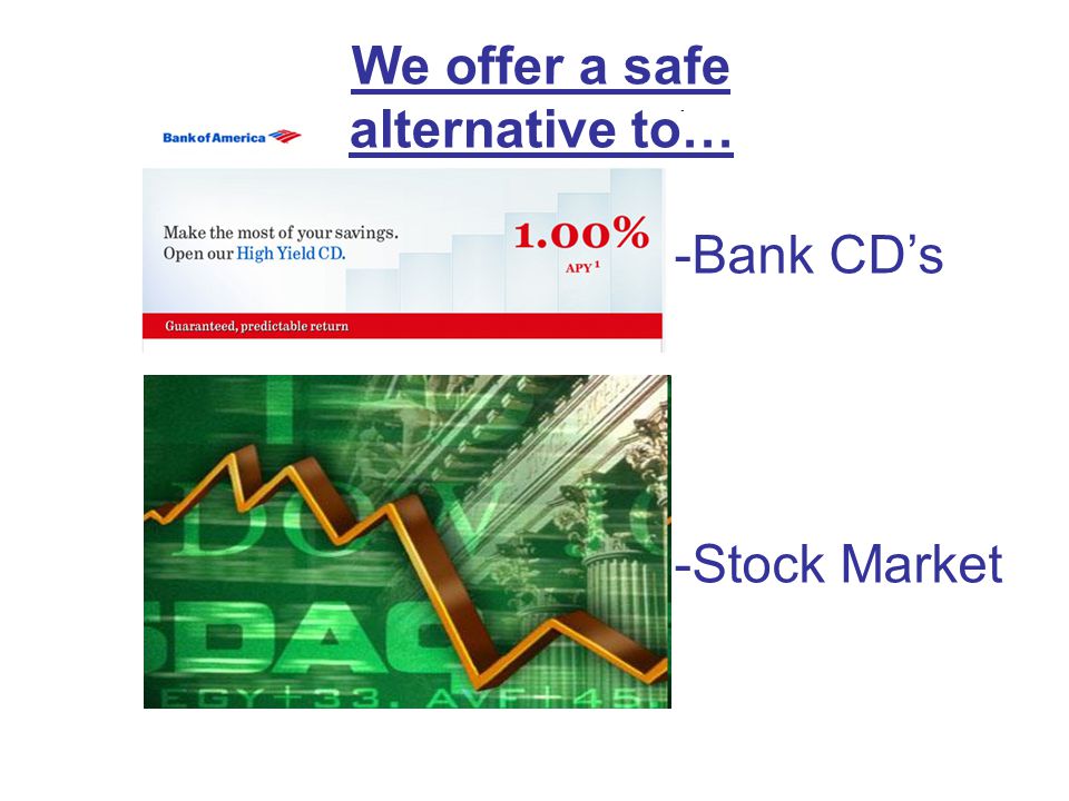 -Bank CD’s We offer a safe alternative to… -Stock Market