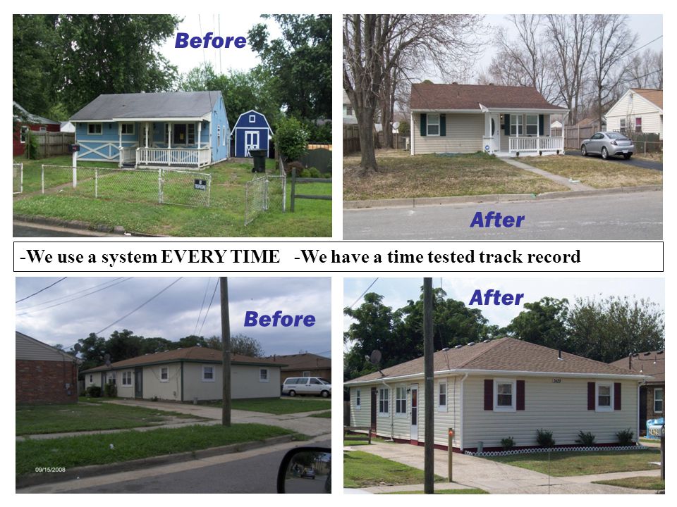 Before After -We use a system EVERY TIME -We have a time tested track record Before After