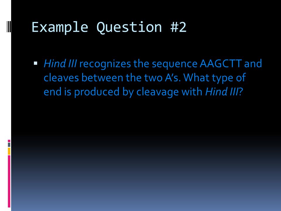Example Question #2  Hind III recognizes the sequence AAGCTT and cleaves between the two A’s.