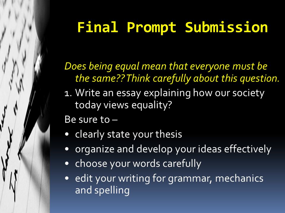 Final Prompt Submission Does being equal mean that everyone must be the same .