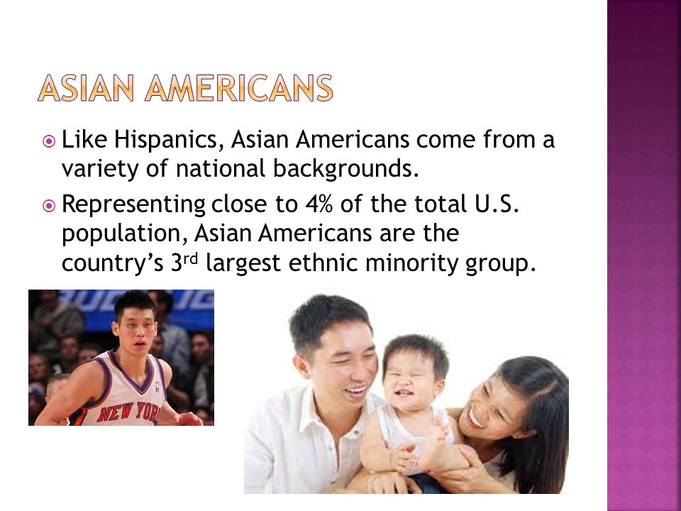  Like Hispanics, Asian Americans come from a variety of national backgrounds.