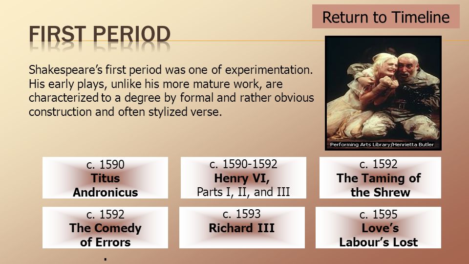 Shakespeare’s first period was one of experimentation.