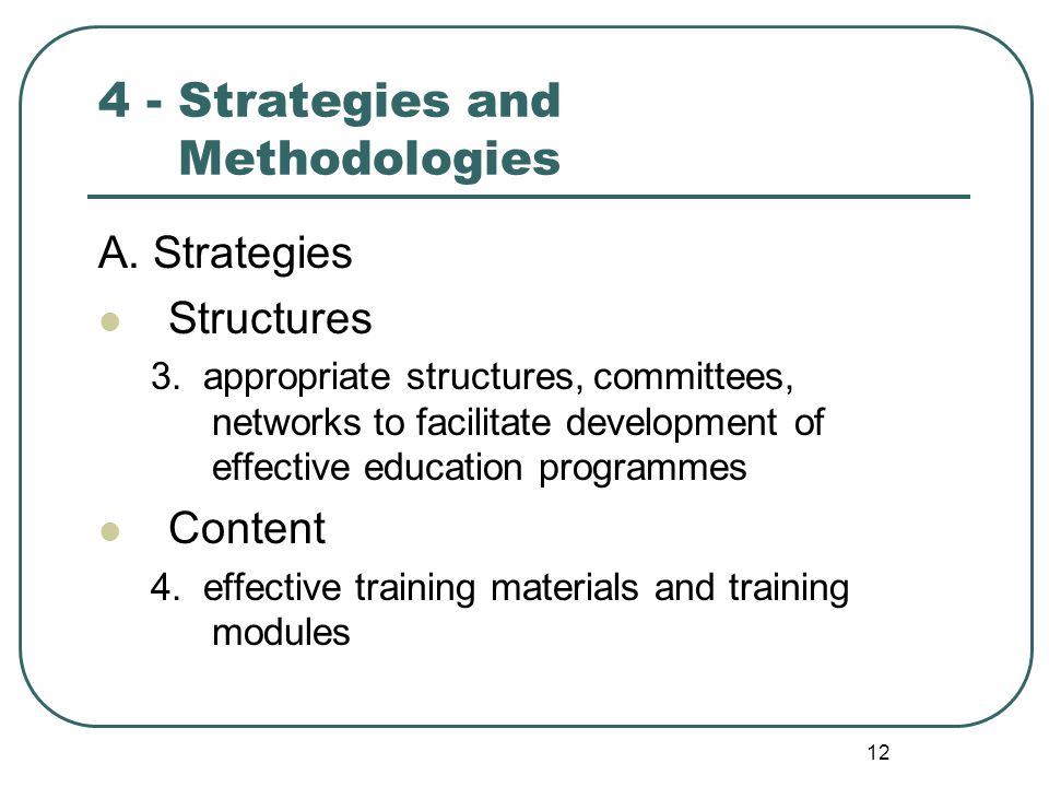 Strategies and Methodologies A. Strategies Structures 3.
