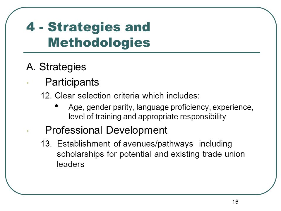 Strategies and Methodologies A. Strategies Participants 12.