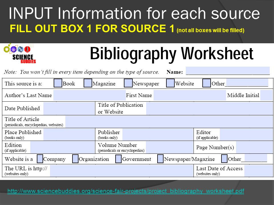 INPUT Information for each source   FILL OUT BOX 1 FOR SOURCE 1 (not all boxes will be filled)