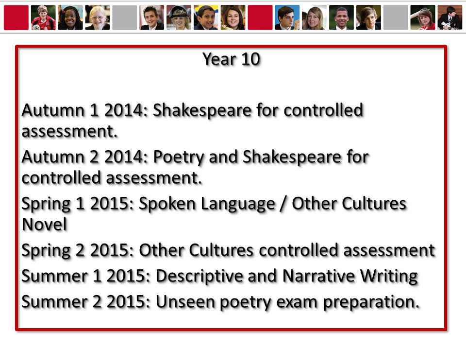 Year 10 Autumn : Shakespeare for controlled assessment.