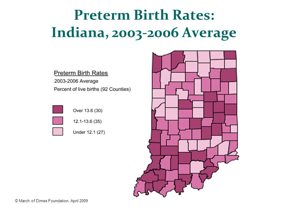 Preterm Birth Rates: Indiana, Average © March of Dimes Foundation, April 2009
