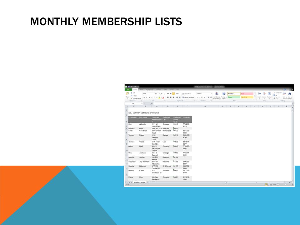 MONTHLY MEMBERSHIP LISTS