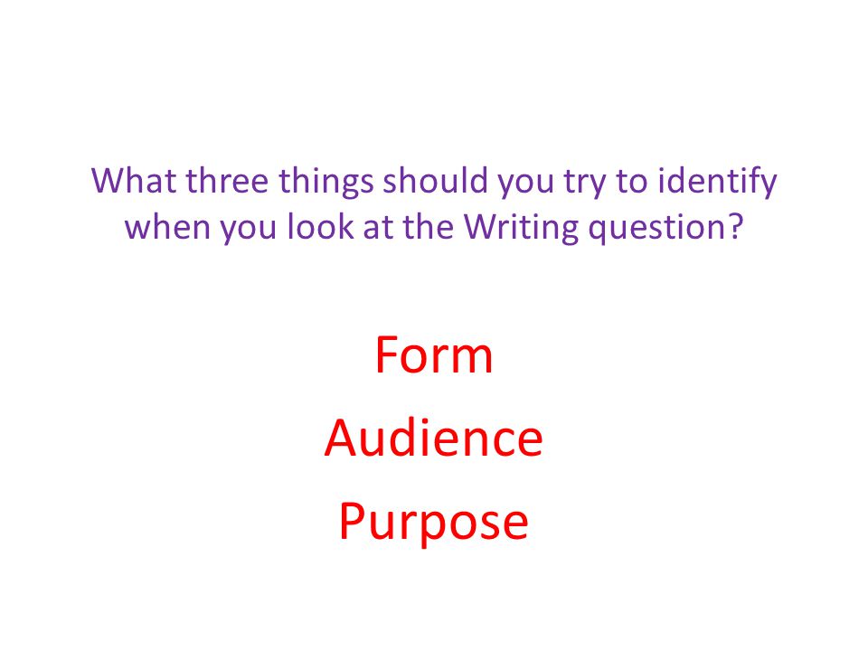 What three things should you try to identify when you look at the Writing question.